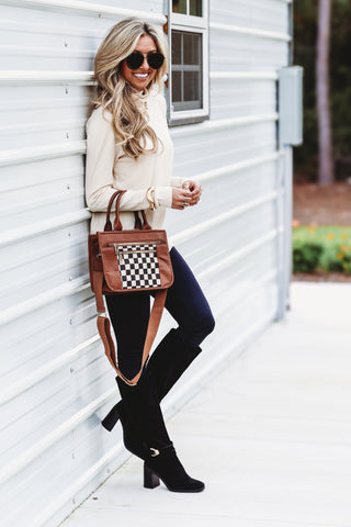 The Downtown Checkered Canvas Tote Bag - Simply Me Boutique