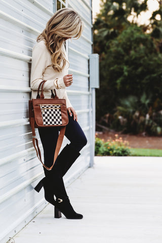 The Downtown Checkered Canvas Tote Bag - Simply Me Boutique