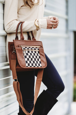 The Downtown Checkered Canvas Tote Bag - Simply Me Boutique