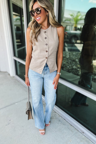 The Element Vest Linen Vest (Lt Mocha) - Simply Me Boutique
