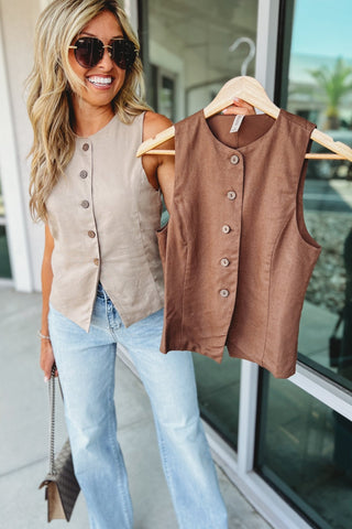 The Element Vest Linen Vest (Lt Mocha) - Simply Me Boutique