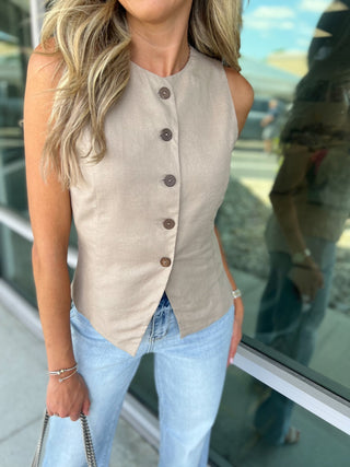 The Element Vest Linen Vest (Lt Mocha) - Simply Me Boutique