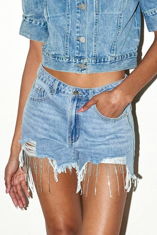 The Ellie Non Stretch Cotton Rhinestone Jean Shorts - Simply Me Boutique