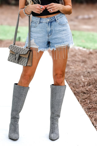 The Ellie Non Stretch Cotton Rhinestone Jean Shorts - Simply Me Boutique