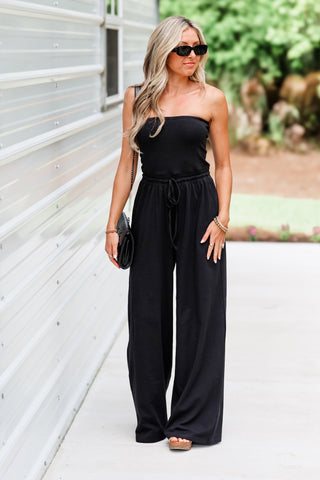 The Go Anywhere Strapless Jumpsuit (Black) - Simply Me Boutique