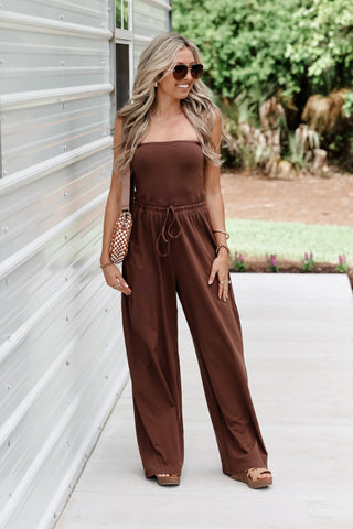 The Go Anywhere Strapless Jumpsuit (Brown) - Simply Me Boutique