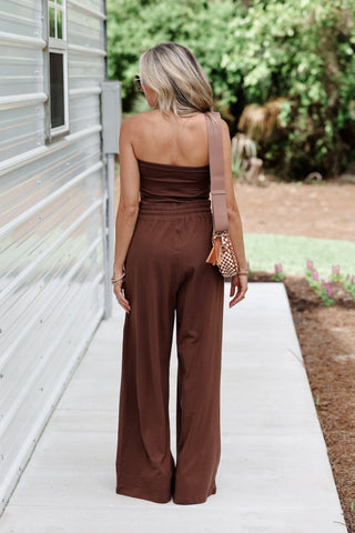 The Go Anywhere Strapless Jumpsuit (Brown) - Simply Me Boutique