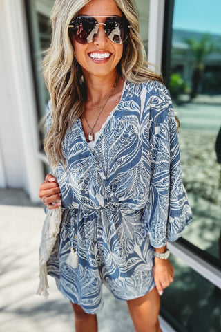 The Island Edit Blue Grey Romper - Simply Me Boutique