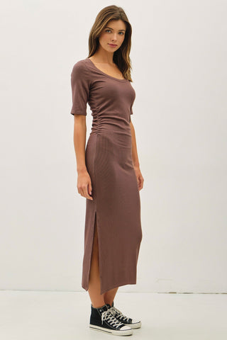 The Ivy Ribbed Brown Long Dress - Simply Me Boutique