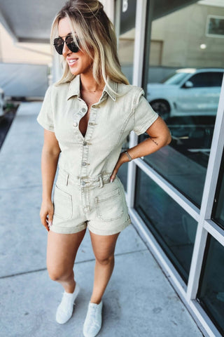 The Kelly Denim Romper 4 COLORS! - Simply Me Boutique