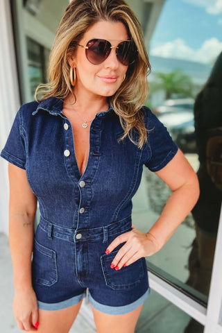 The Kelly Denim Romper 4 COLORS! - Simply Me Boutique