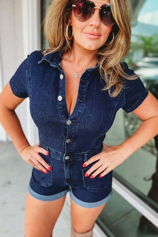 The Kelly Denim Romper 4 COLORS! - Simply Me Boutique