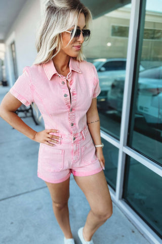 The Kelly Denim Romper 4 COLORS! - Simply Me Boutique