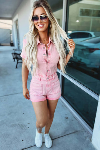 The Kelly Denim Romper 4 COLORS! - Simply Me Boutique
