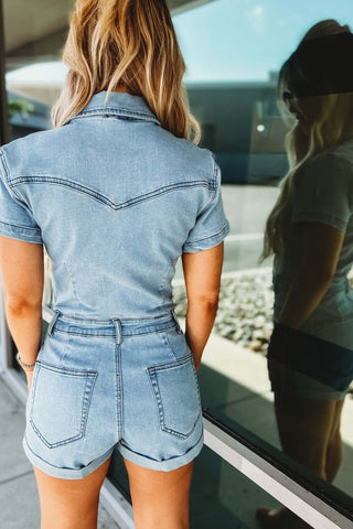 The Kelly Denim Romper 4 COLORS! - Simply Me Boutique