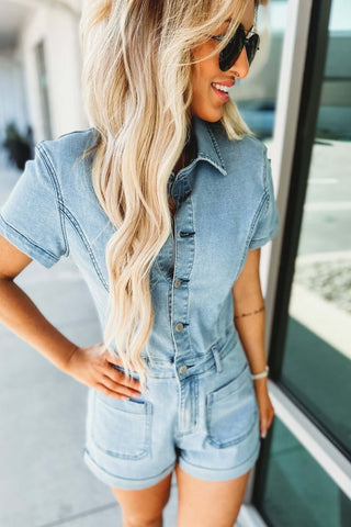 The Kelly Denim Romper 4 COLORS! - Simply Me Boutique
