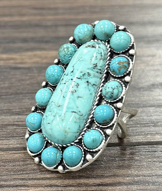 The Large Wanderer Western Turquoise Adjustable Ring - Simply Me Boutique