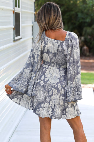 The Laurel Smocked Dress Grey - Simply Me Boutique