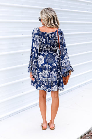 The Laurel Smocked Dress Navy Blue - Simply Me Boutique