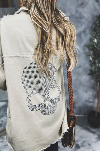 The Lennon Oversized Skull Jacket (Beige) - Simply Me Boutique