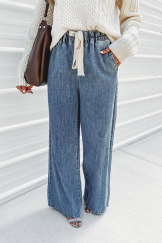 The Lettie Wide Leg Denim Pants - Simply Me Boutique