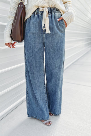 The Lettie Wide Leg Denim Pants - Simply Me Boutique