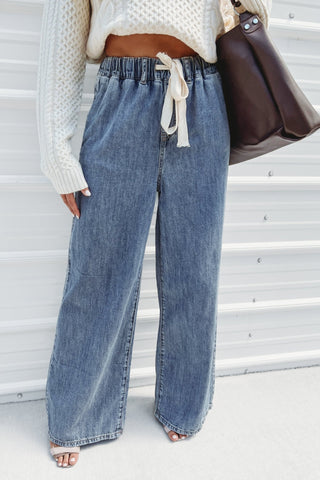 The Lettie Wide Leg Denim Pants - Simply Me Boutique