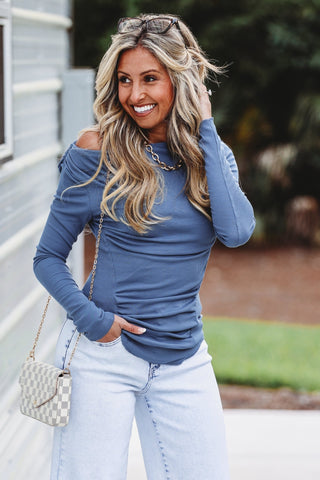 The Little Things Blue Ruched Top - Simply Me Boutique