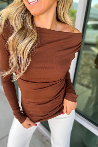 The Little Things Brown Ruched Top - Simply Me Boutique