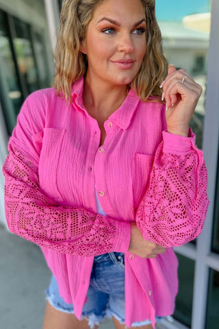 The Madison Crochet Sleeve Button Down Shirt - Simply Me Boutique