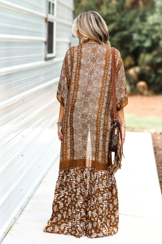 The Mia Brown Paisley Tapestry Kimono - Simply Me Boutique