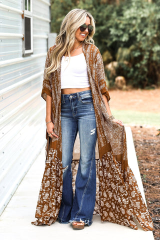 The Mia Brown Paisley Tapestry Kimono - Simply Me Boutique