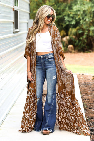 The Mia Brown Paisley Tapestry Kimono - Simply Me Boutique