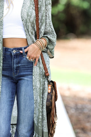 The Mia Olive Paisley Tapestry Kimono - Simply Me Boutique