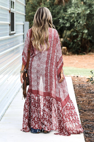 The Mia Wine Paisley Tapestry Kimono - Simply Me Boutique