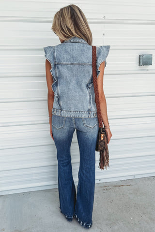 The Mila Ruffle Denim Vest - Simply Me Boutique