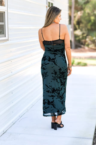 The Moonlit Evergreen Velvet Midi Lace Dress - Simply Me Boutique