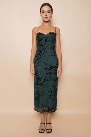 The Moonlit Evergreen Velvet Midi Lace Dress - Simply Me Boutique