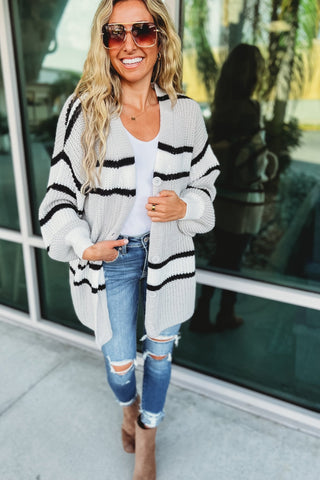 The Next Adventure Grey Striped Cardigan - Simply Me Boutique