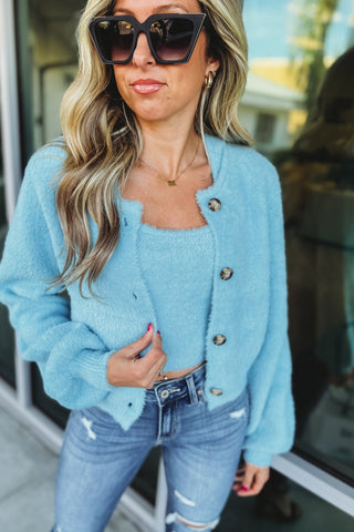 *The Next Step Blue Cropped Tank Cardigan SET - Simply Me Boutique