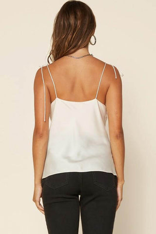 The One I Love Cowl Neck Tie Strap Cream Off White Cami - Simply Me Boutique