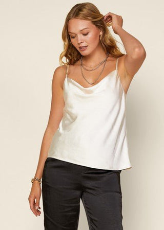 The One I Love Cowl Neck Tie Strap Cream Off White Cami - Simply Me Boutique