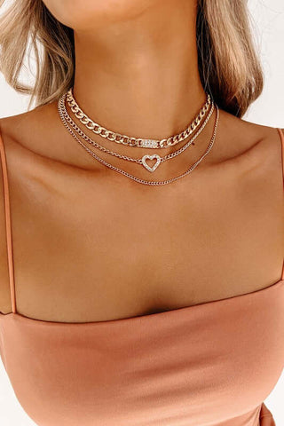 The Paris Heart Chain Rhinestone Necklace Set - Simply Me Boutique