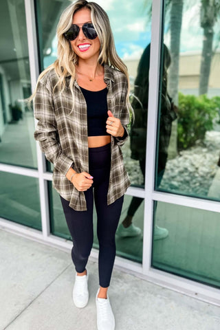 The Perfect Storm OLIVE Plaid Shirt - Simply Me Boutique