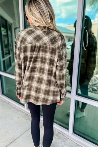 The Perfect Storm OLIVE Plaid Shirt - Simply Me Boutique