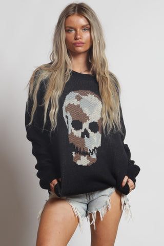 The Rebel Skull Washed Finish Sweater - Simply Me Boutique