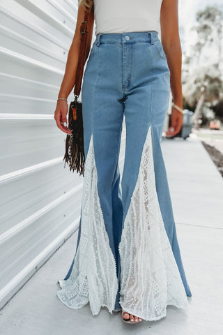 The Rylee Lace Detail Wide Leg Super Flare Jeans - Simply Me Boutique