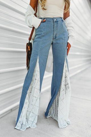 The Rylee Lace Detail Wide Leg Super Flare Jeans - Simply Me Boutique
