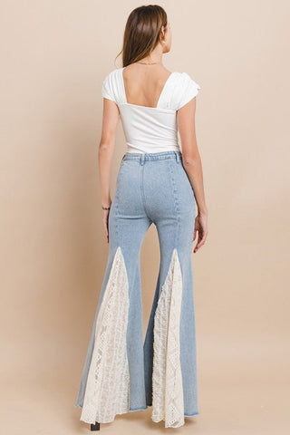 The Rylee Lace Detail Wide Leg Super Flare Jeans - Simply Me Boutique