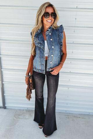 The Rylee Ruffle Denim Vest - Simply Me Boutique